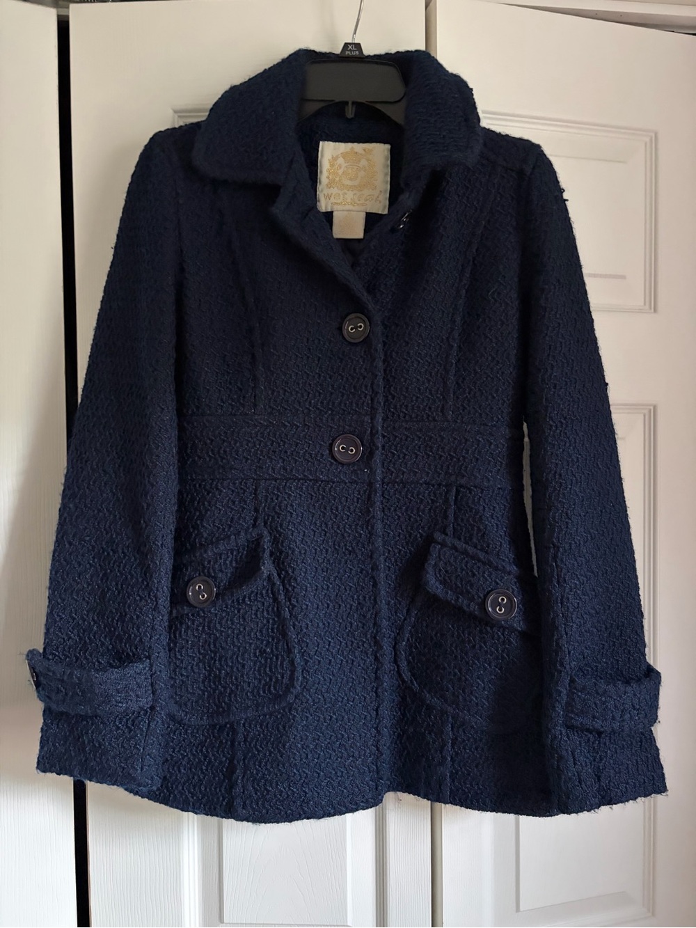 Wet Seal Y2K Women's Navy Textured Button-Front Pea Coat
